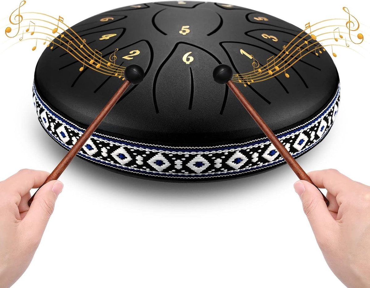 Handpan - Staal - 15 cm - 11 Noten C-sleutel - Percussie-instrument met Draagtas en Kloppers