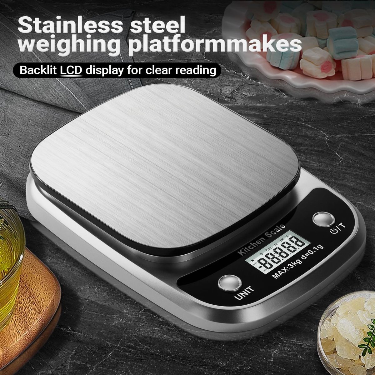Microweegschaal - Zilver-K1905-3kg - Digitale Keukenweegschaal 3000g/0,1g - RVS Weegplatform - Voor Keuken en Bakken