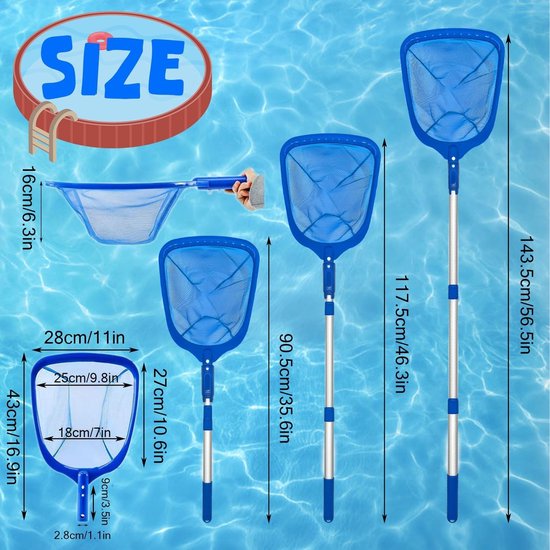 Zwembad Skimmer - Blauw - 145 cm - Telescoopstang voor Badreiniging - Voor Zwembaden en Vijvers — afbeelding 2