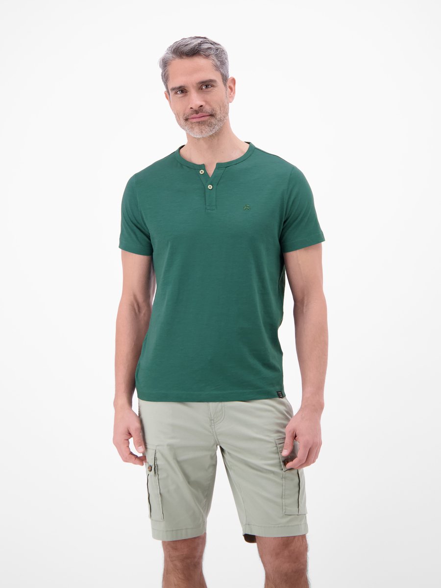 LERROS T-shirt met ronde hals en knoopsluiting , Maat: S , Kleur: SOFT TEAL , 100% katoen