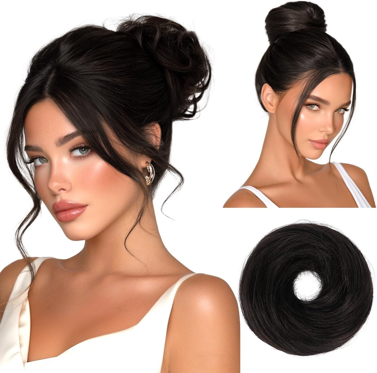 Solidchoice - Rommelige Knot van 100% Menselijk Haar, Natuurlijk Zwart