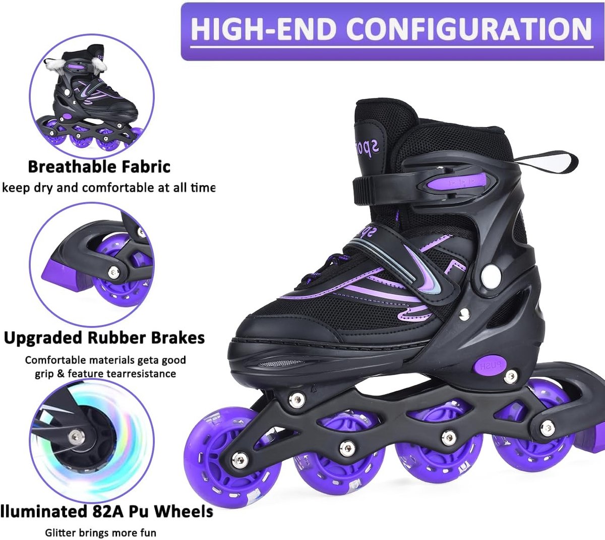 Solidchoice - Inline Skates voor Kinderen met Verlichte Wielen en Verstelbare Maten