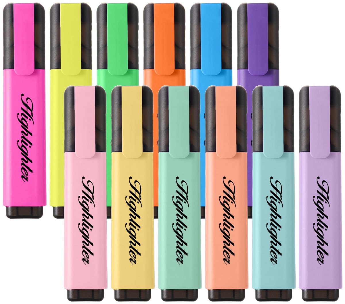 Solidchoice - Highlighters Set van 12 met Beitelpunt in Assortiment Kleuren, Sneldrogend