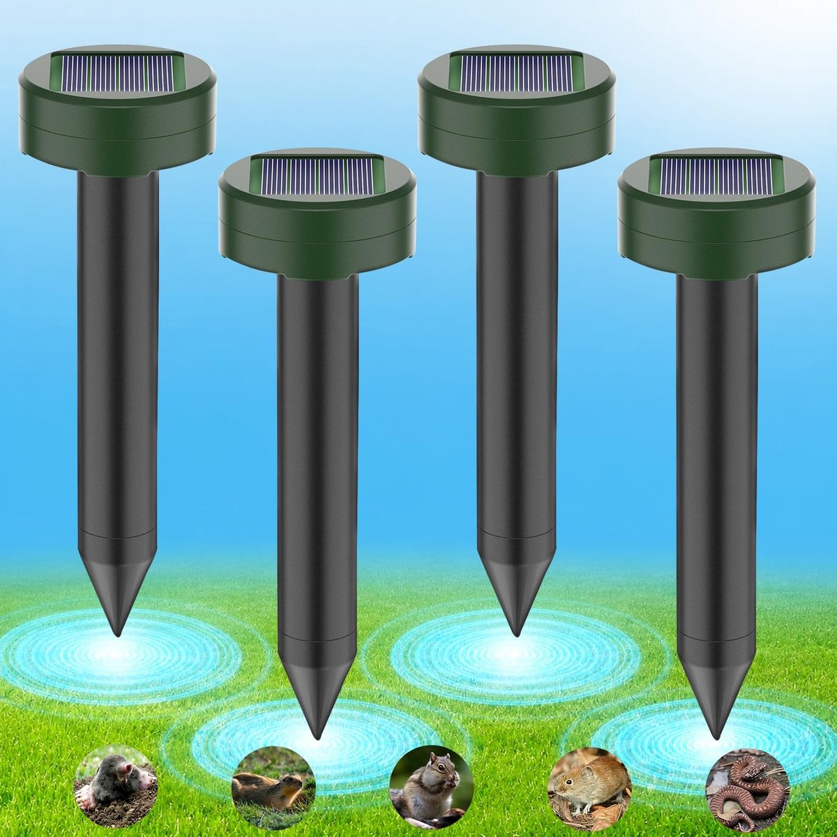 Solidchoice - Ultrasone Mollenverjager Set van 4 op Zonne-energie en Waterdicht