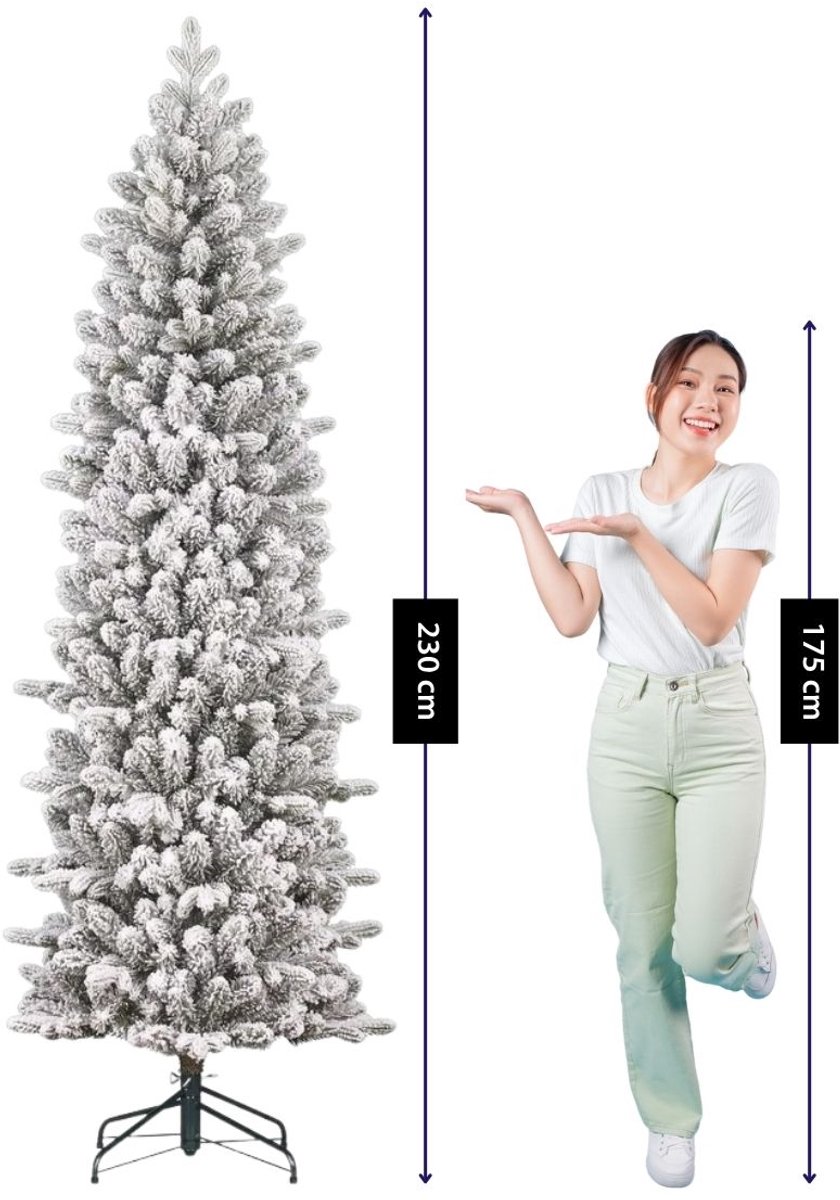 Black Box Trees Harma Pilaarvorm Kerstboom - Kunstboom met Besneeuwde Afwerking - Kerstversiering voor Binnen - Smal Model met 989 Takken - H230 x Ø69 cm - Groen Frosted – foto 4