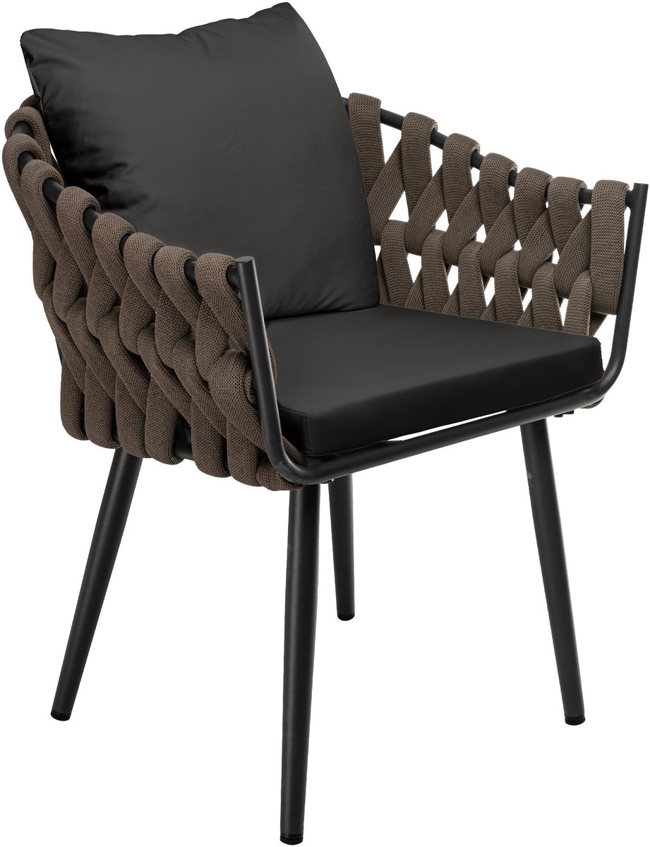 CLP Tuinstoel Naxos - Met Kussen - Touwdesign - Zwart Metaal - Taupe - antraciet