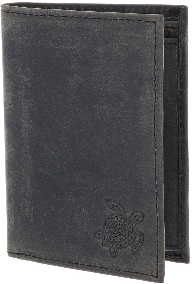 oxmox Leren portemonnee Leather RFID Protect Kombibörse Turtle 2.0 Embossed Vintage Black zwart