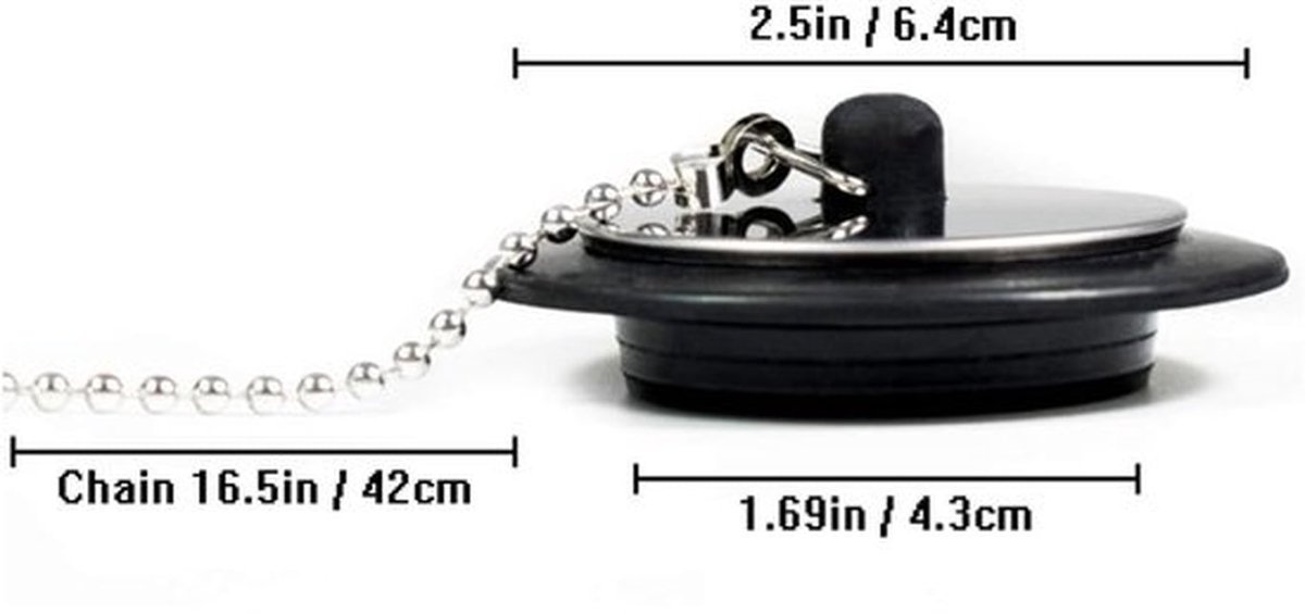 Badplug Universeel - Afvoerplug - Vervanging Gootsteenstekker - Roestvrijstalen Ketting - Maat 4,2 cm tot 4,5 cm - Set van 2 Stuks - Afvoerstopper