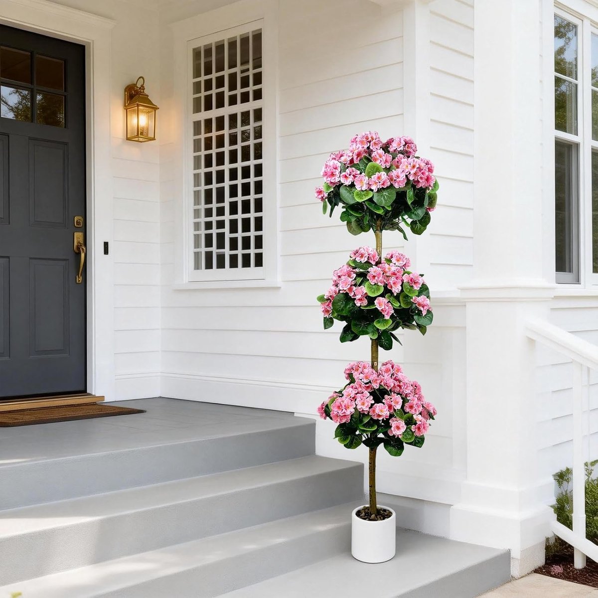 Kunstgeraniumboom - Hoge kunstplant met een ontwerp met twee of drie bollen - Realistische zijden bloemen - UV-bestendig - Onderhoudsarm -150cm - Roze