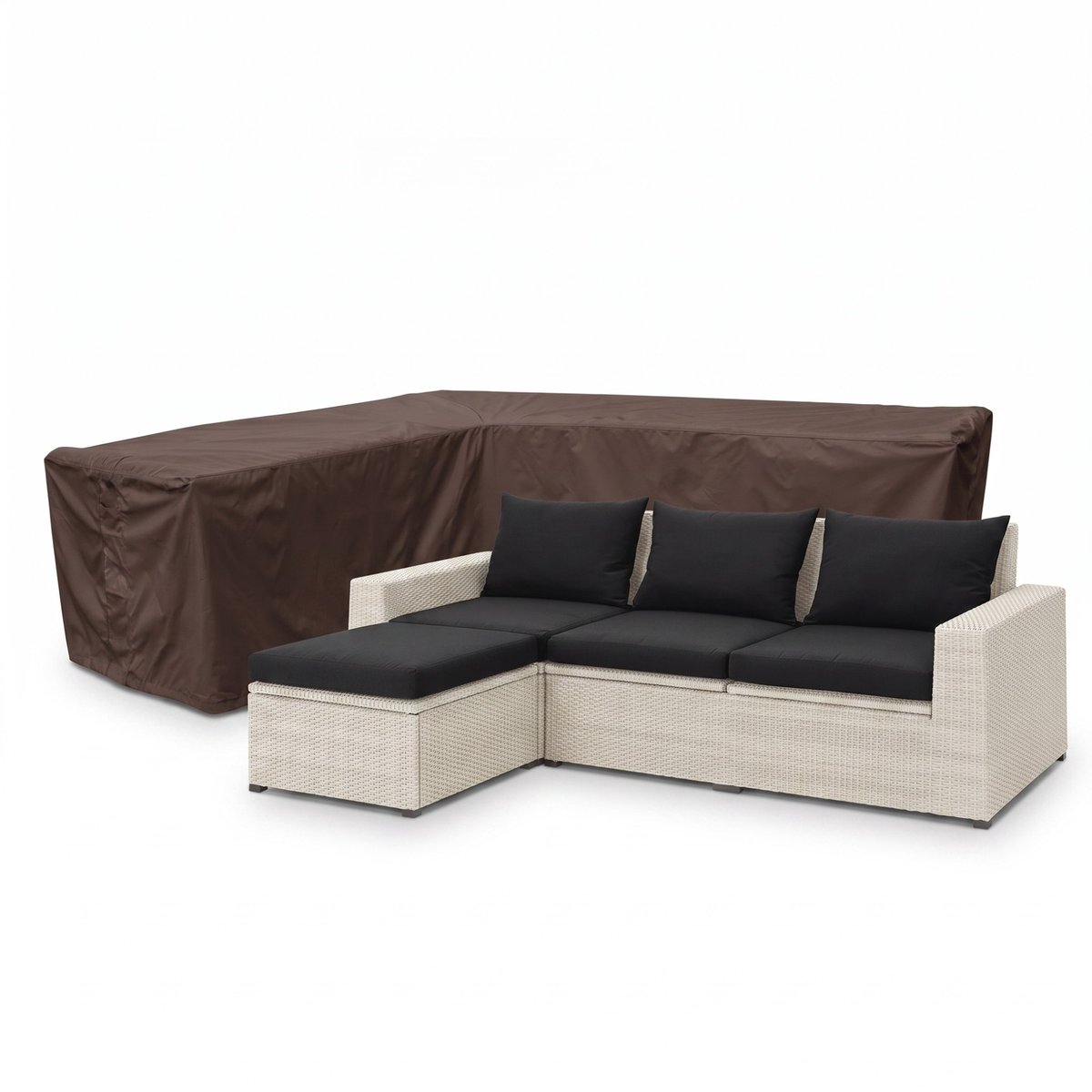 InfraDeskTra Tuinbankhoes ongelijke zijden links 600D Luxe Donker Bruin - 300 x 240 x 100 x 68 Grijs