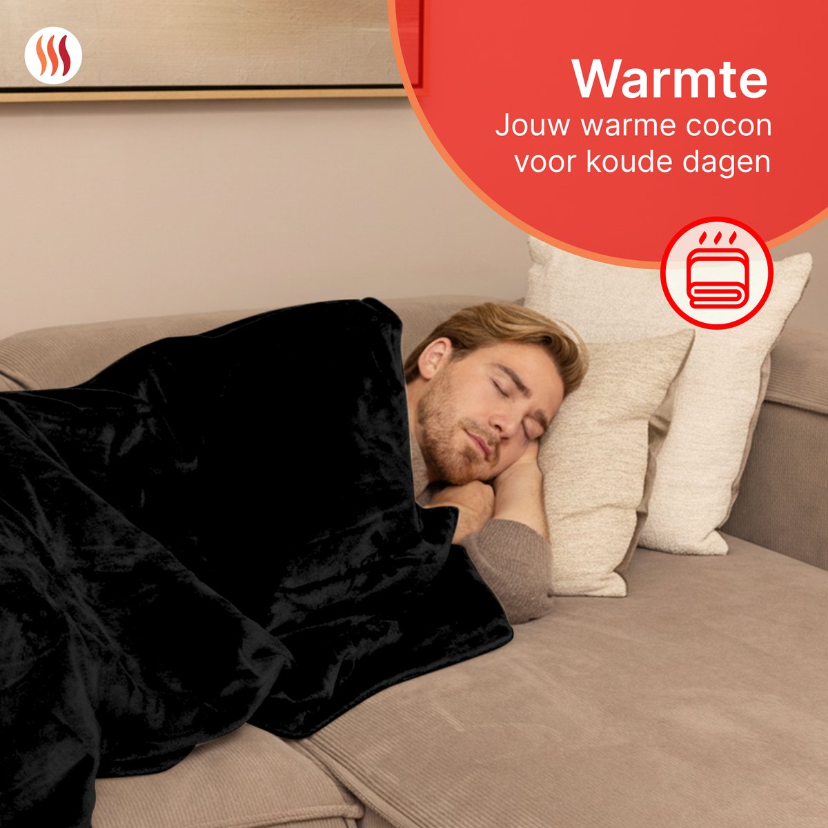 Seranova Elektrische Deken - 160x120 cm - 1 Persoons Warmtedeken - Dubbelzijdig Fleece - Knuffeldeken - Zwart – foto 7