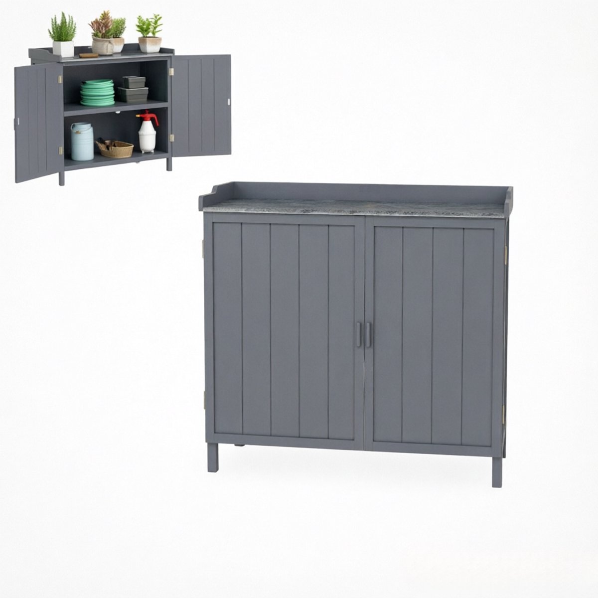 Tuinkast met scheiding - verzinkte tafelblad - houten constructie - grijs
