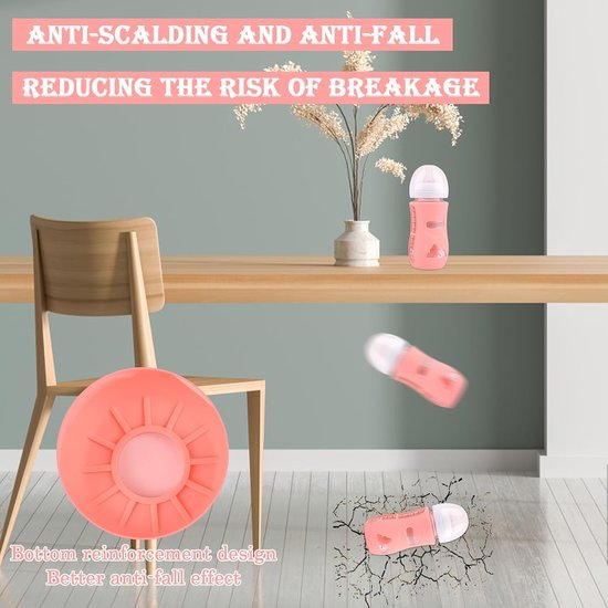 Hoes voor glazen babyfle - 3 Stuks - Flesbeschermer - Waterbekerhoezen - Babyflesbeschermers - Babyflessen - Valbestendig - BPA vrij - Babyflesaccessoires - Siliconen - Voor de bescherming van babyflessen - Siliconen - Wit+Roze+Paars — afbeelding 2