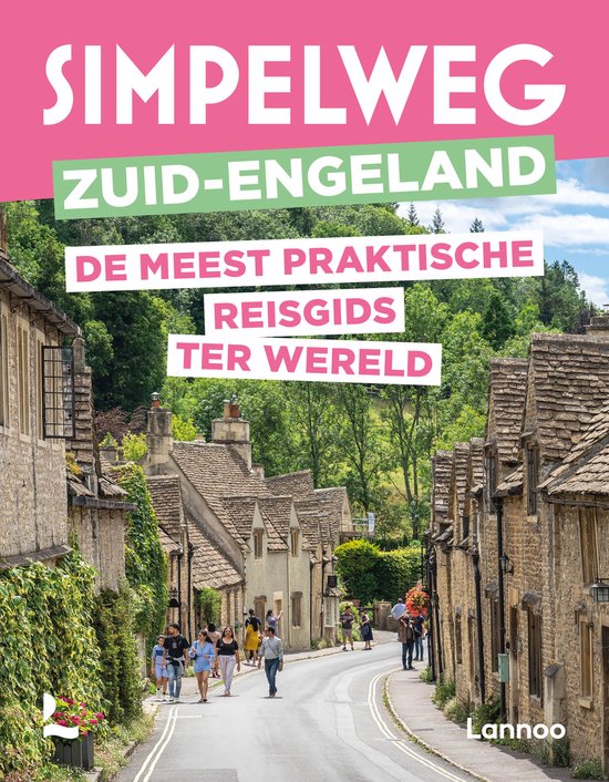 Boekomslag 'Simpelweg Zuid-Engeland: De meest praktische reisgids ter wereld' met een schilderachtige Engelse dorpsstraat.