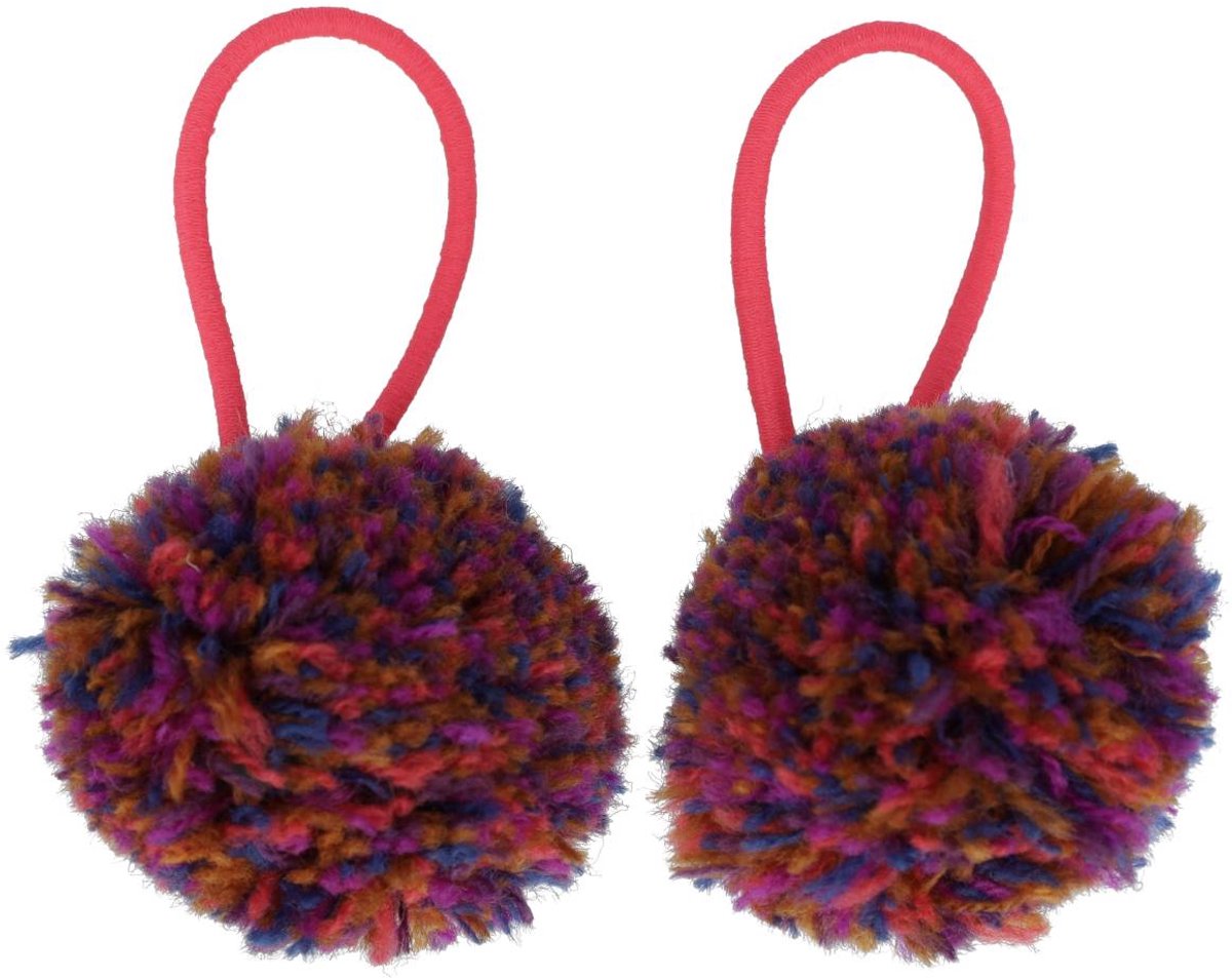 Haarsoires Haarelastieken – Pompom 4cm – Multicolor Roze – Set van 2