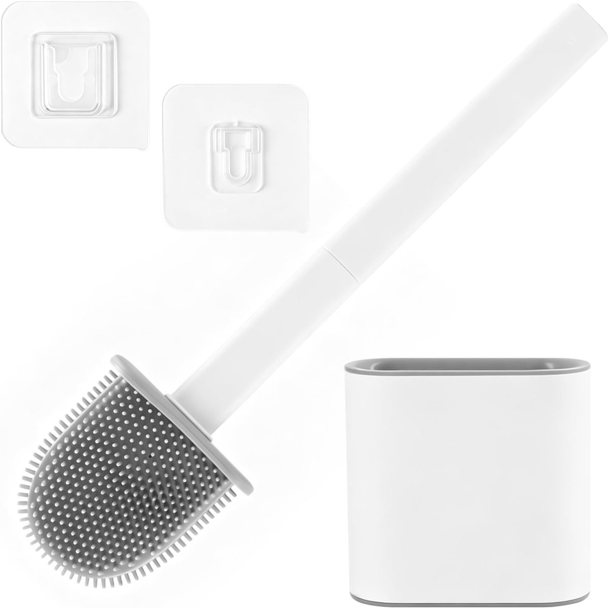 Vervanging voor wegwerp-toiletborstel - Wit - Siliconen Toiletborstel met Roestvrijstalen Handgreep en Wandhouder - Voor Badkamer