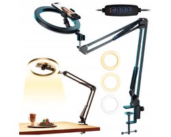Ringlamp met Telefoonhouder - LED Selfie Ring Light - 3 Kleurtemperaturen 3000K-6500K - 10 Helderheidsstanden - CRI>95 - Flexibel Verstelbaar met USB-Voeding - Voor Livestream, Videobellen, Make-up en Fotografie