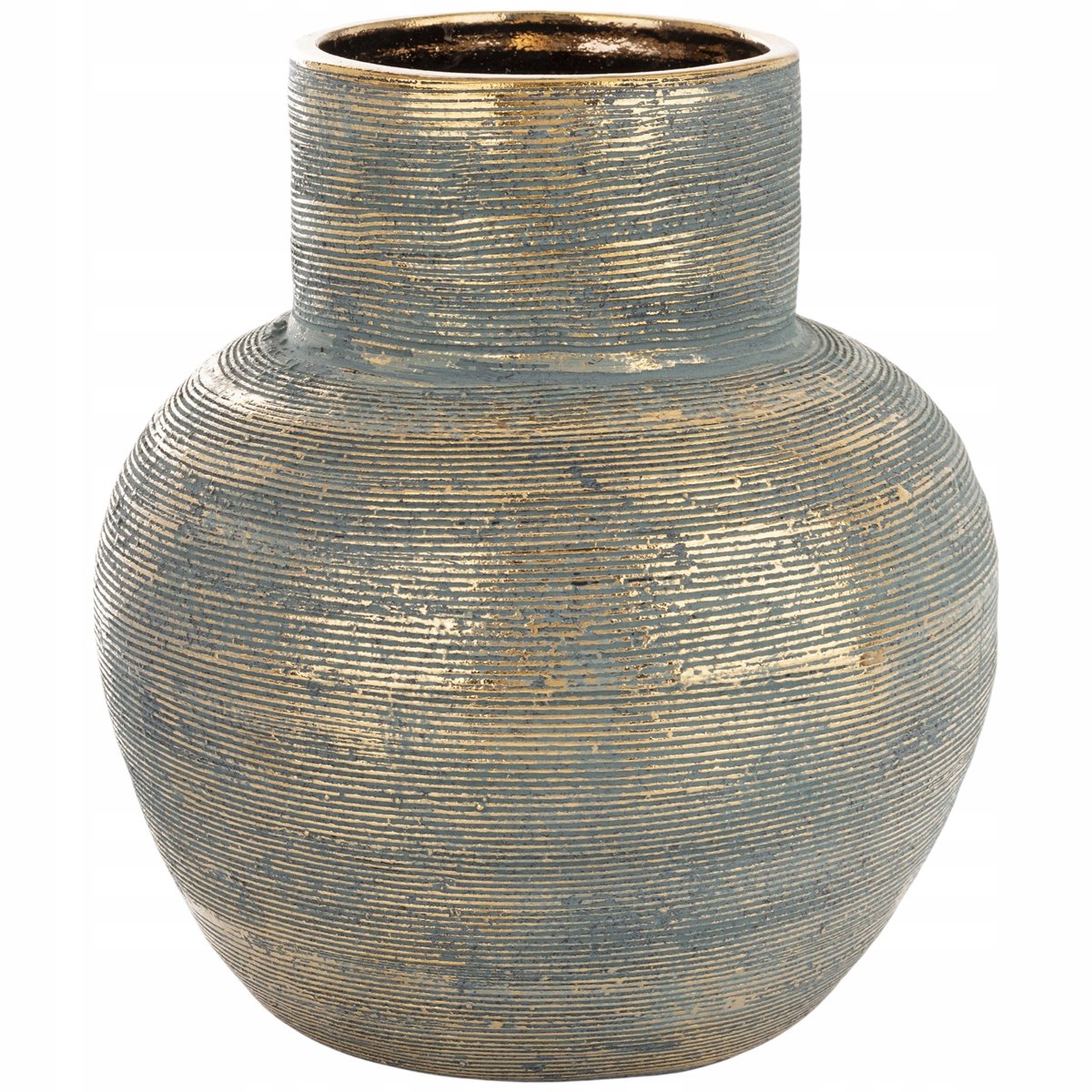 Decoratieve Keramische Vaas 24 cm - Blauw met Gouden Accent