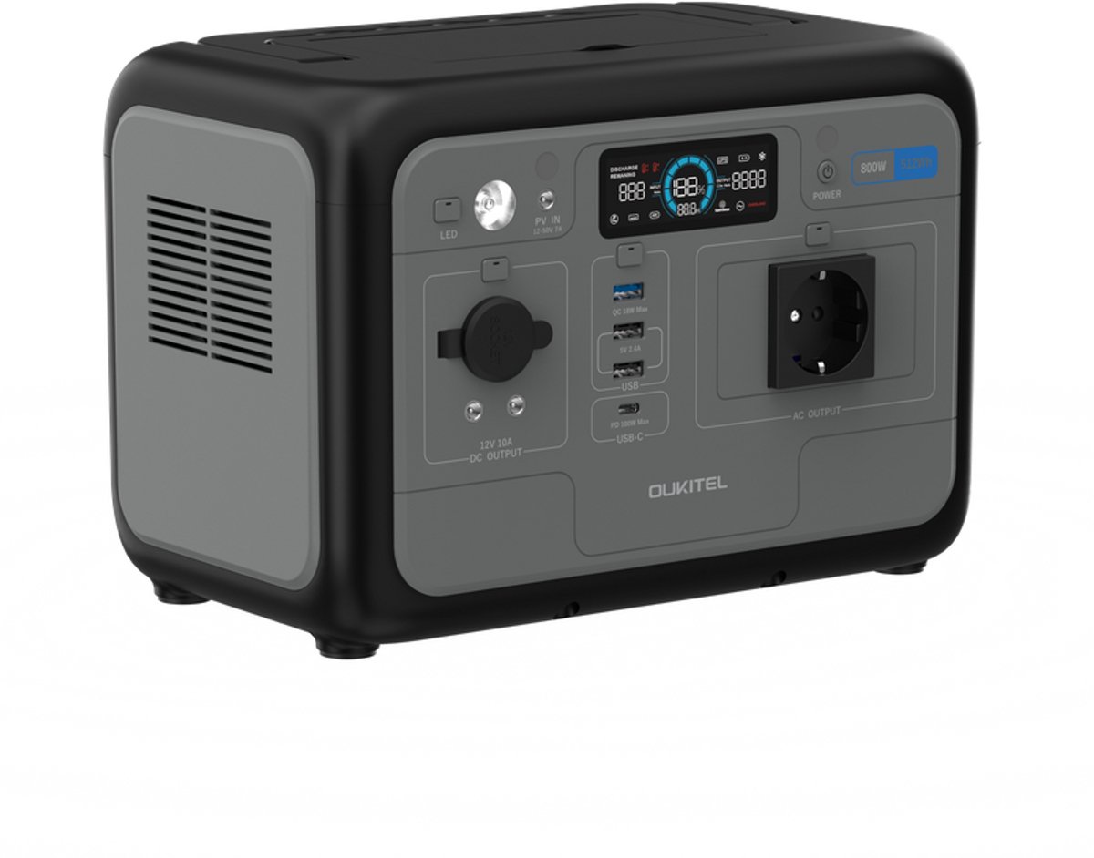 OUKITEL P800E Powerstation - 800W - Zonnegenerator - 512Wh LiFePO4 Batterij - Draagbaar - Mobiele Voeding - Voor Noodpakket,Stroomuitval,Kamperen en Outdoor