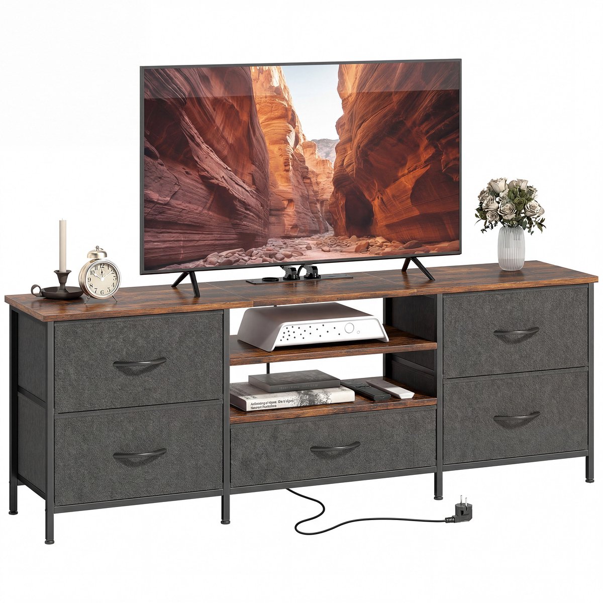 Homcom TV-meubel - Spaanplaat - 140x30x50cm - Rustbruin Rustiek bruin