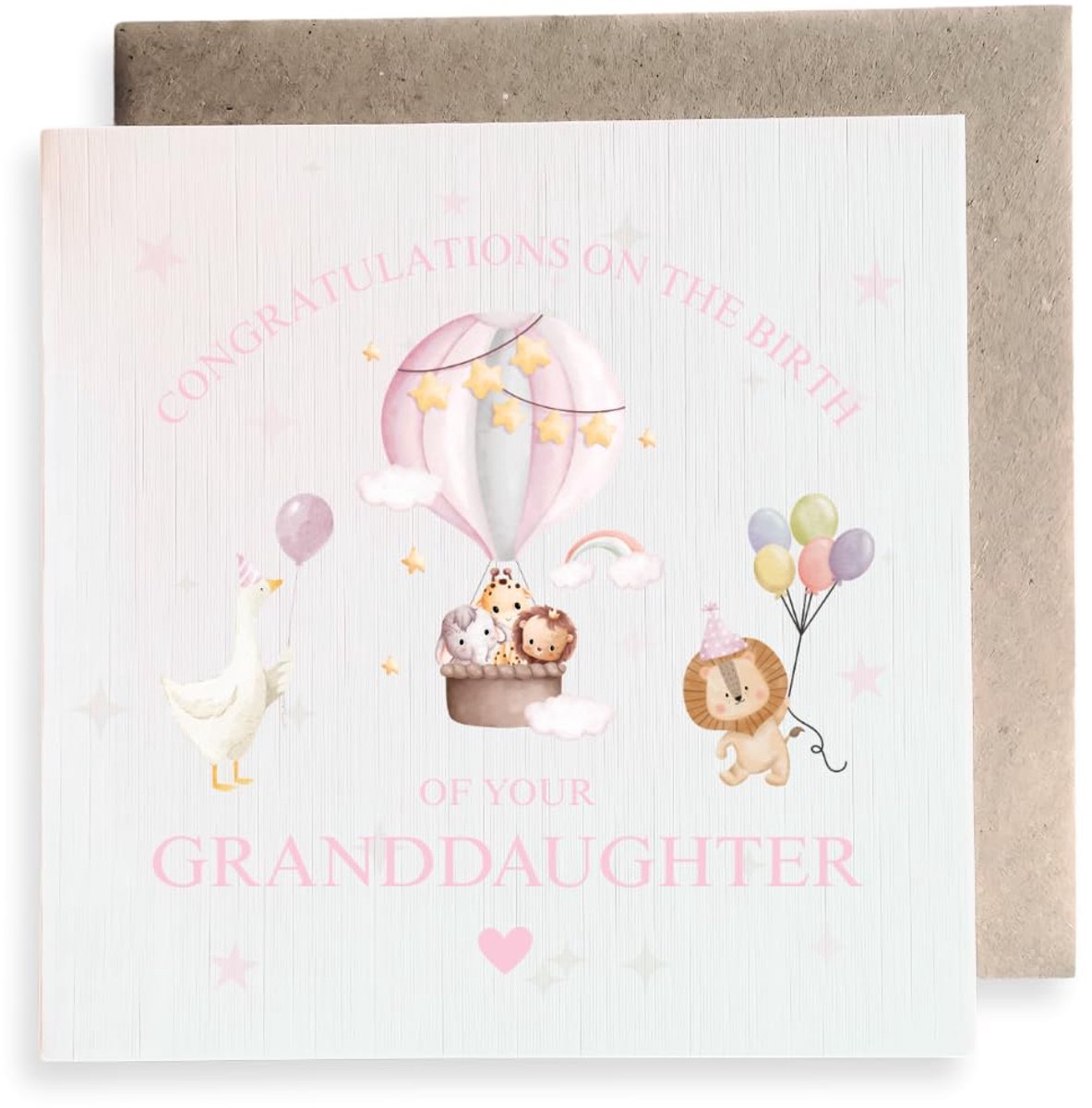 Tweede Ave Op De Geboorte van Uw Kleindochter Meisje Roze Nieuwe Baby Vierkante Kaart Pasgeboren Gefeliciteerd - ShopVlot