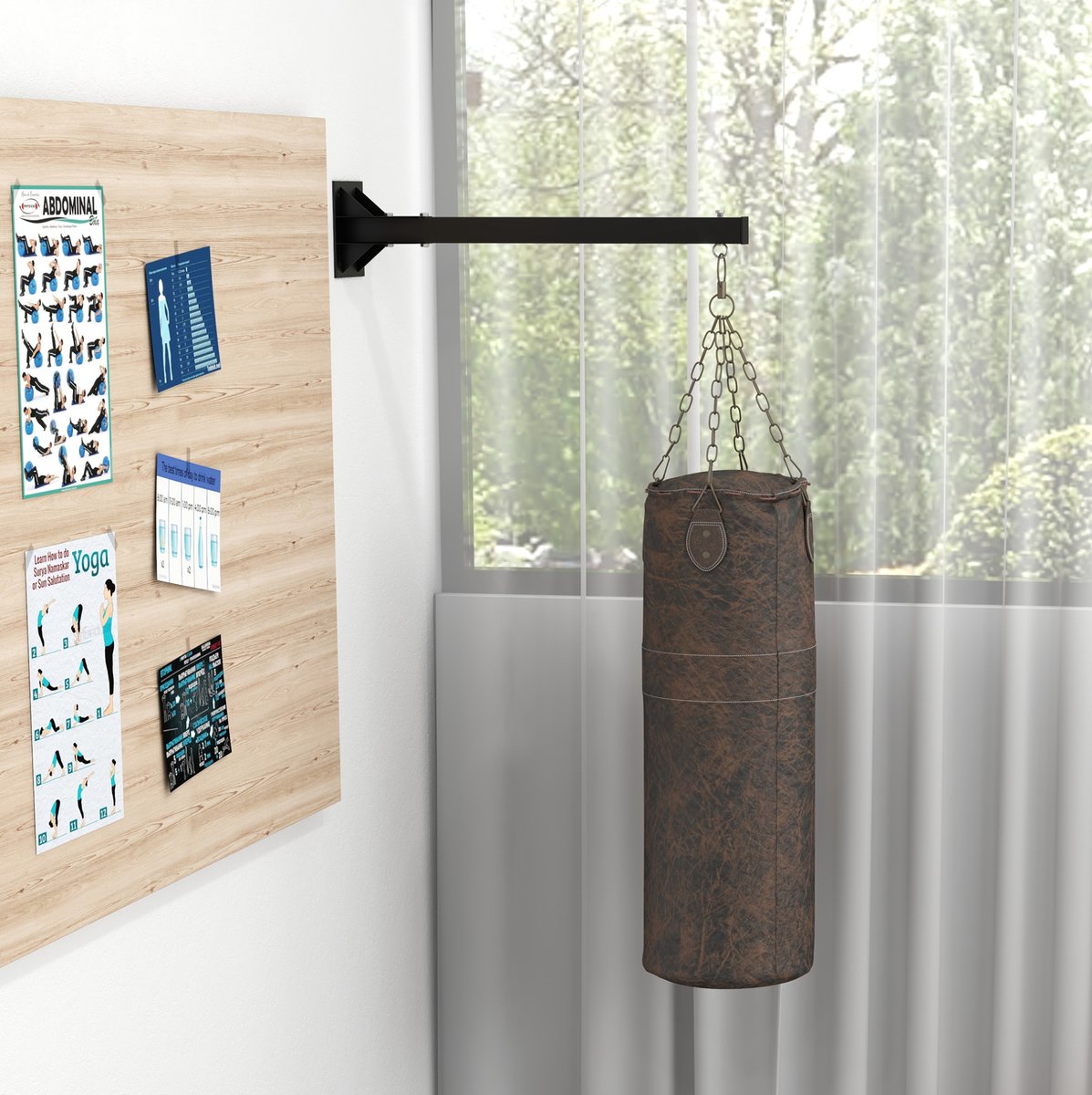 REDOM- Bokszak wandhalterung - 9 hoekinstellingen - hangend wandmodel - ruimtebesparend - voor boksen, MMA en fitness - staal - zwart - 80 x 17 x 48 cm