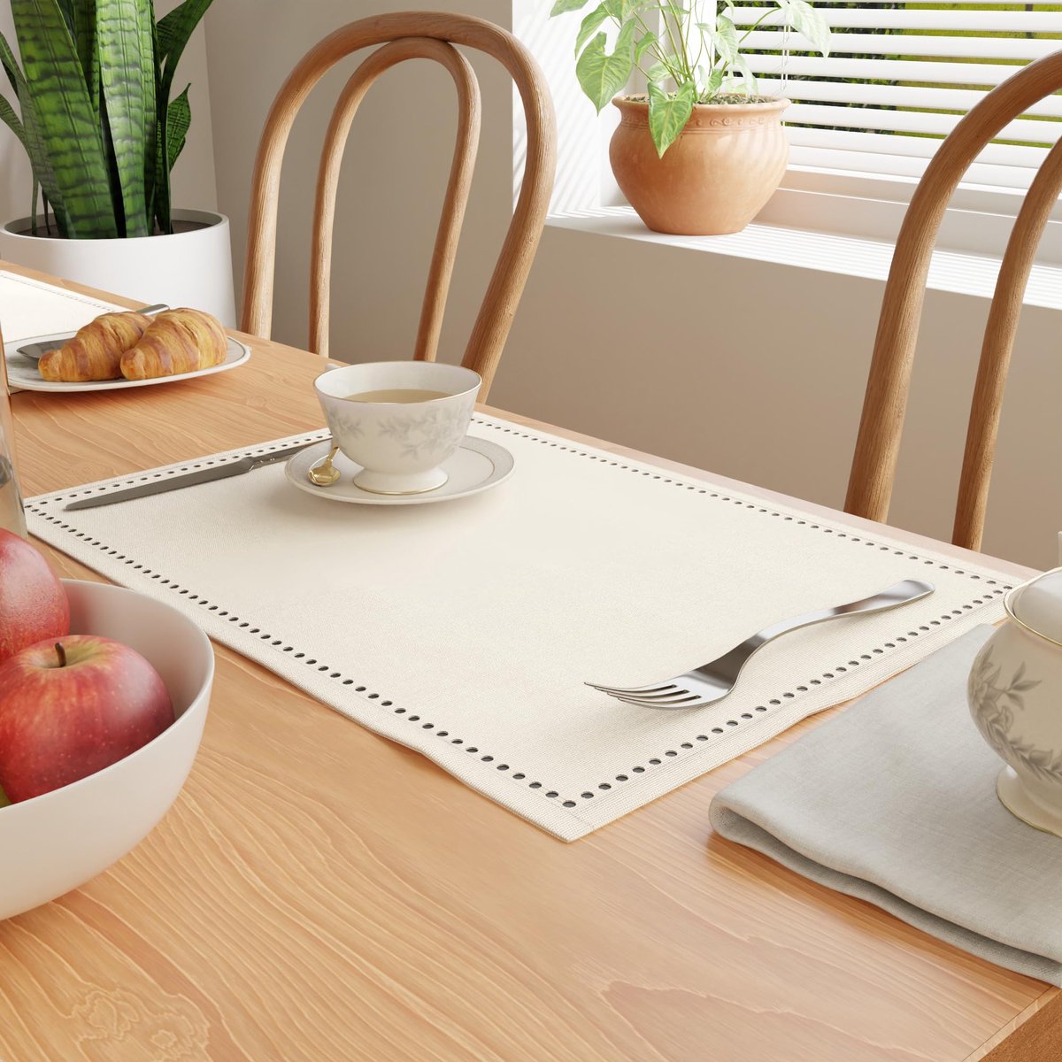 Famanu – Set van 4 placemats van zuiver katoen, hemgestikt design, rechthoekig 48,3 cm x 33 cm, machinewasbaar