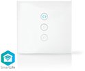 Witte smartwandschakelaar met drie touchknoppen en indicatie van SmartLife.