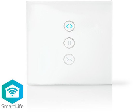 Witte smartwandschakelaar met drie touchknoppen en indicatie van SmartLife.