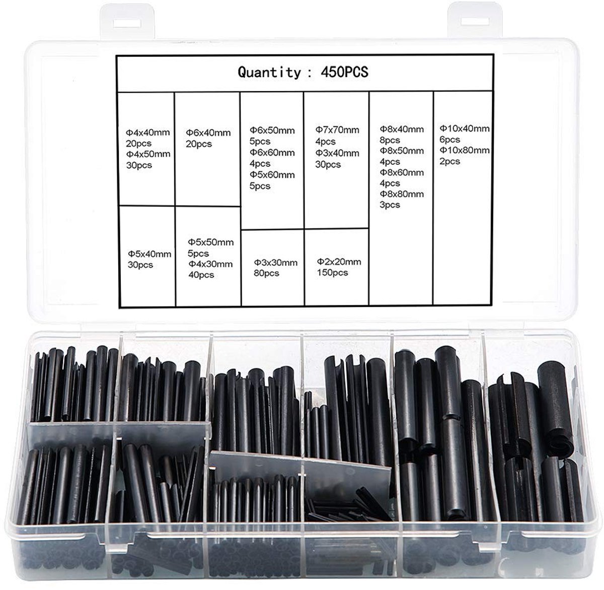 Assortiment van Holle Veerpennen en Splitpennen van Staal - 450 Stuks in Diverse Maten voor Metaalbewerking en Tension Rollers