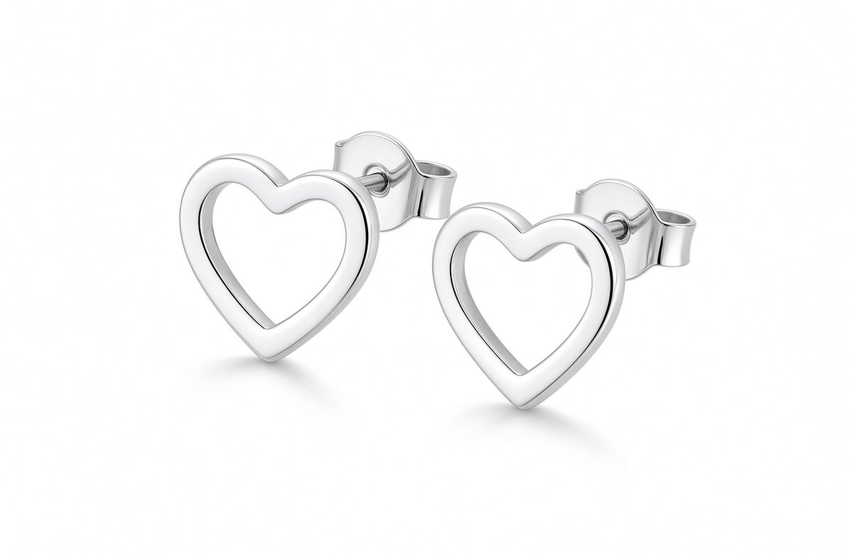 Zilverkleurige Hypoallergene Open Hart Stud Oorbellen | Waterproof | 316L RVS | No-Fade