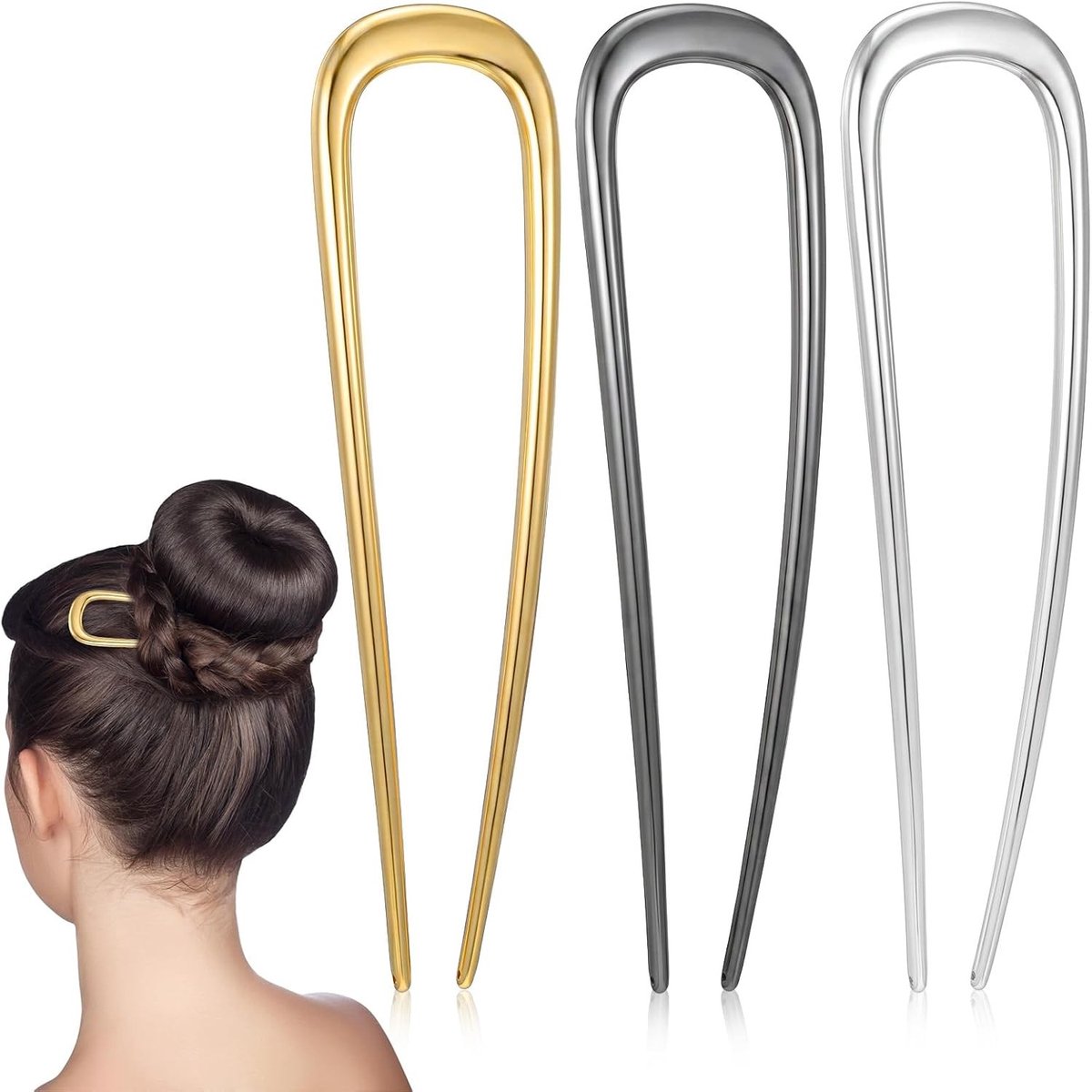 Set van 3 U-vormige Haarpinnen voor Dames en Meisjes, Sterke Grip en Comfortabel, Ideaal voor Diverse Haarstijlen en Gelegenheden