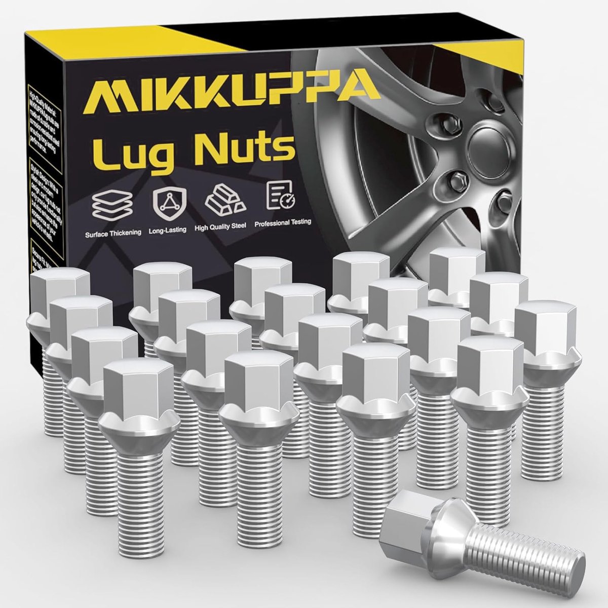 20 stuks wielbouten wielbouten M14x1 - 5 - schachtlengte: 28 mm - conisch 60° - sleutelbreedte: 17 mm (chroom zilver)