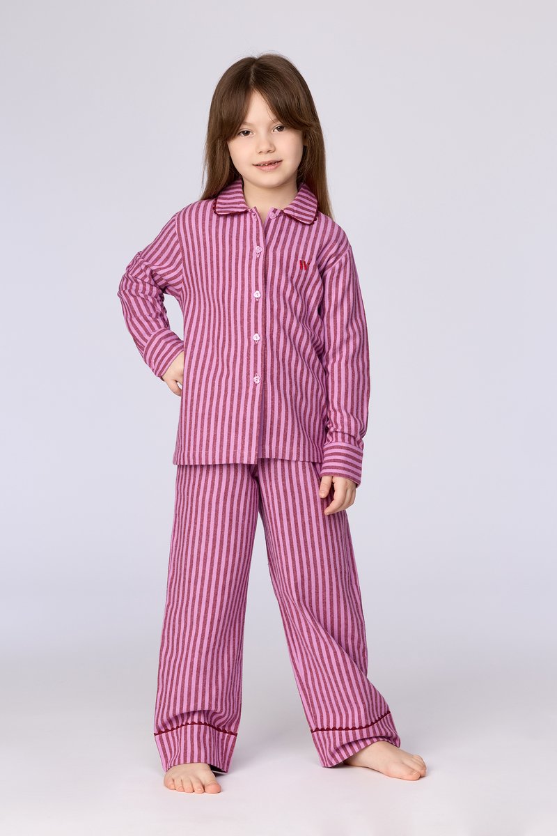 Woody Meisjes-Dames pyjama roze streep - maat 140/10J