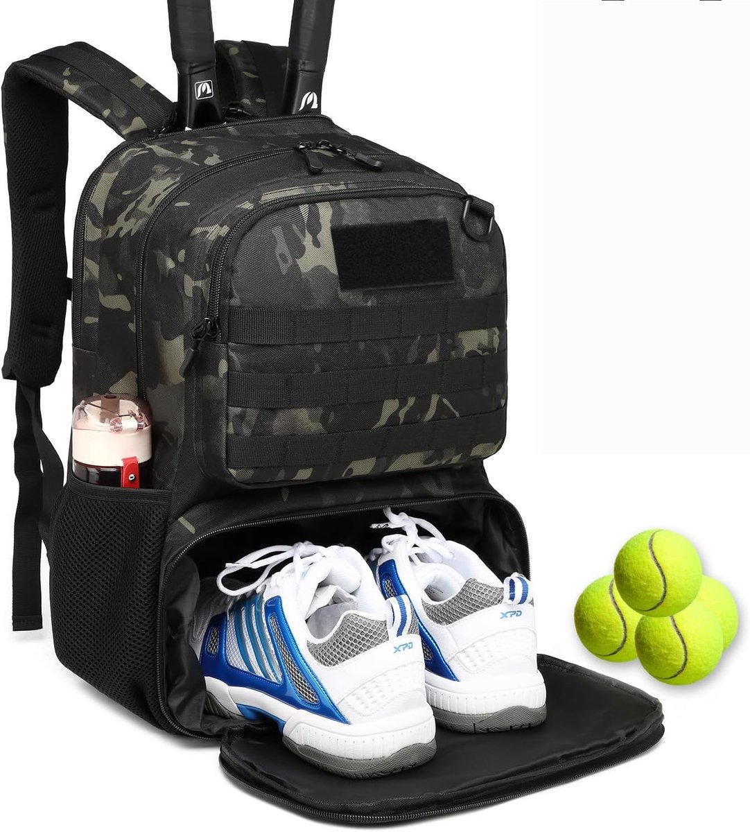 Tennisrugzak - Camouflage - 32 x 22 x 45 cm - Duurzaam Nylon met Schoenenvak - Voor Dames en Heren