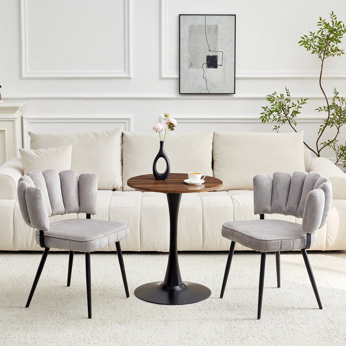 Wishdor Set tafel en stoelen - Ronde eettafel 60 cm met 2 stoelen - Modern compact ontwerp - MDF en metaal - Grijs zwart - Voor eetkamer woonkamer keuken - 60 x 60 x 72 cm