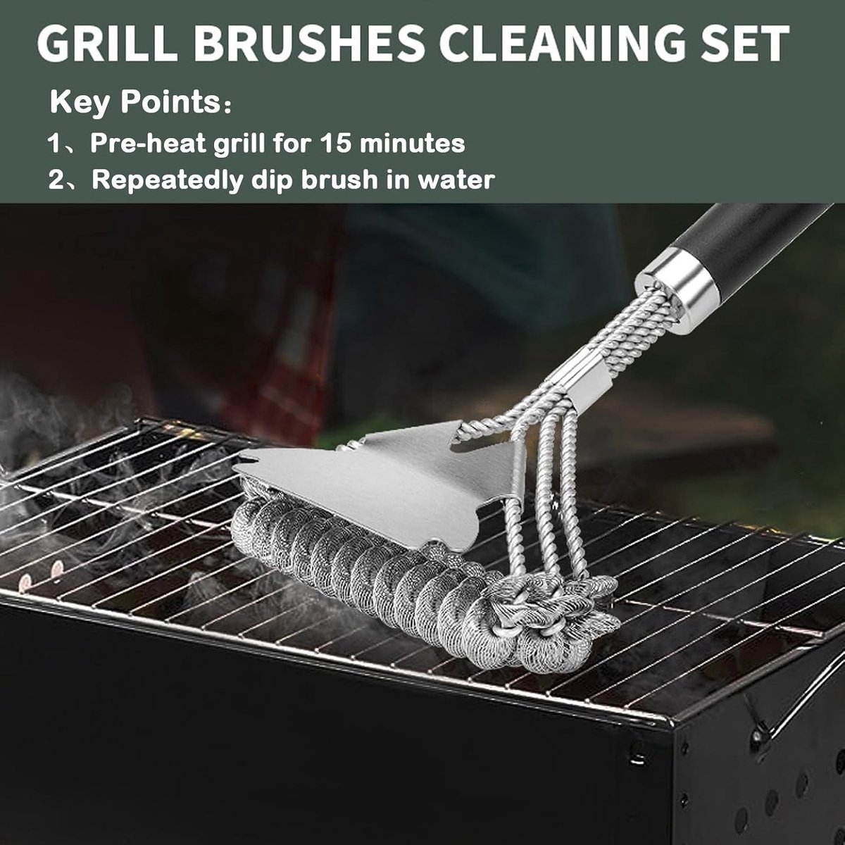 Grillborstel - Type-C - Reinigingsborstel met 3 Rijen Borstels - Voor Diverse Grilltypes