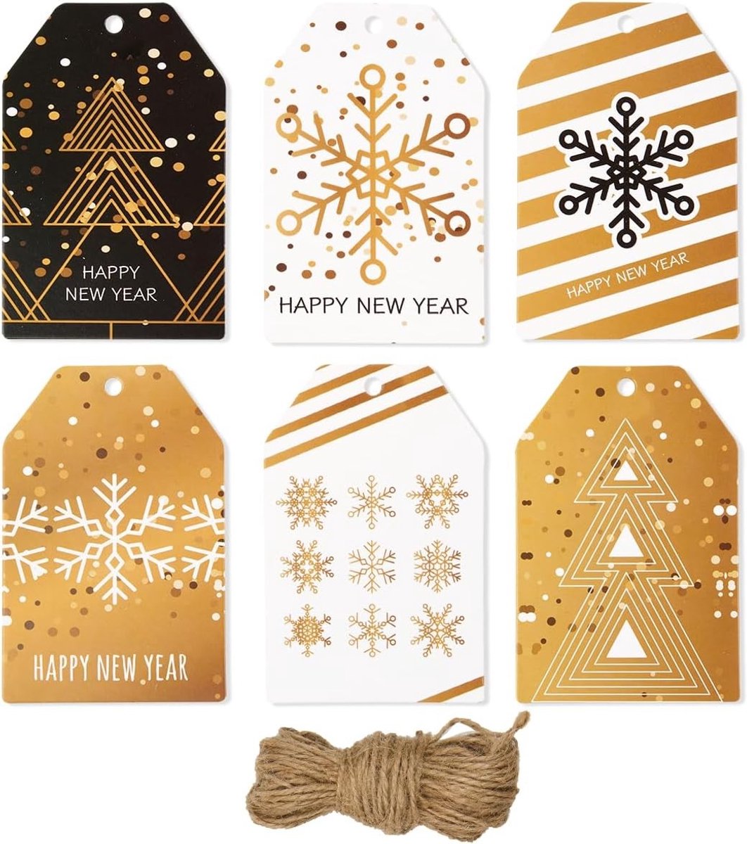 Kerstcadeaulabels - Veelkleurig - Kraftpapier met Koord - Voor Geschenken en Feestdecoratie