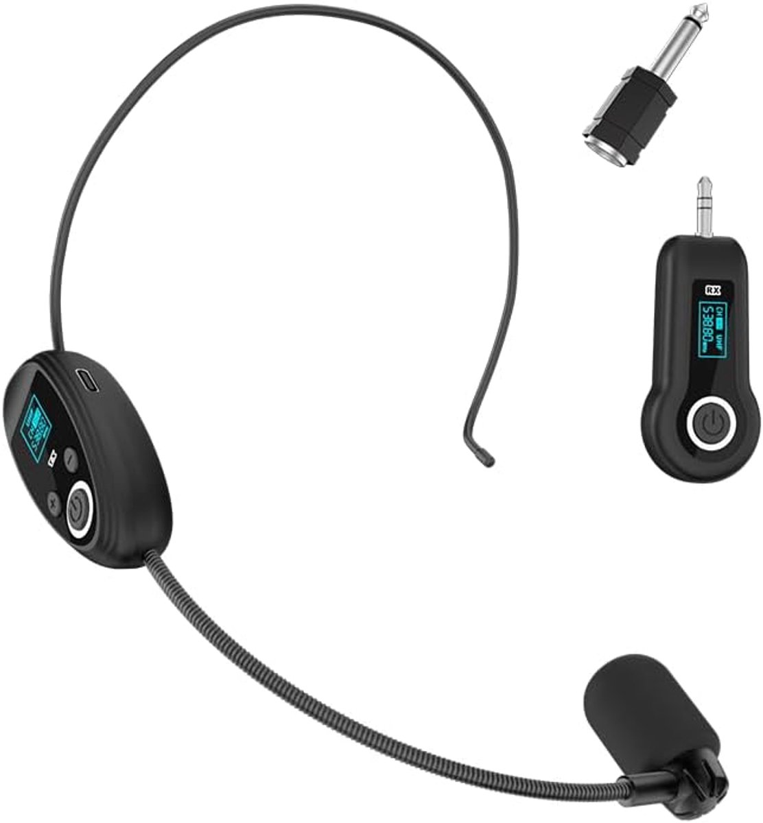 Draadloos microfoonsysteem, 2.4G draadloze headsetmicrofoons, ideaal voor sprekers, stemversterkers, PA-systemen, docenten, gidsen en fitnessinstructeurs.