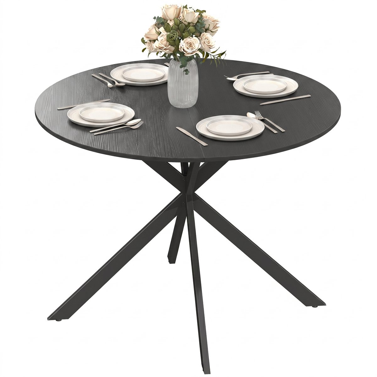 Homcom Eettafel-Spaanplaat, staal-100L x 100B x 75H cm-Zwart