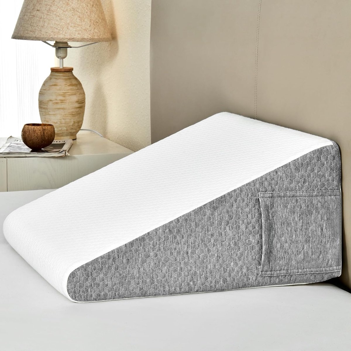 Wedge Kussen voor bed en bank, traagschuim, leeskussen, rugkussen, donkergrijs - ShopVlot