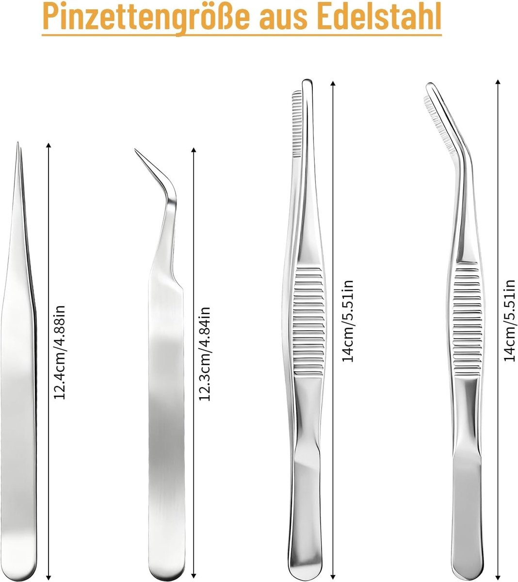Pincetten Set - Zilver - 12/14 cm - Roestvrij Staal - Voor Professionele Toepassingen