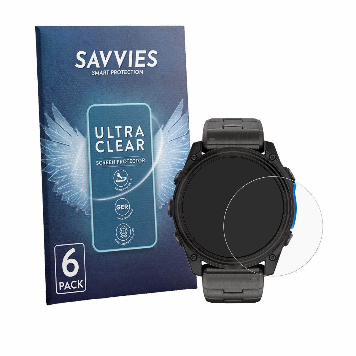 Savvies - Screenprotector voor Garmin D2 Mach 2 (51 mm) - Folie Beschermfolie transparant 6 Stuks