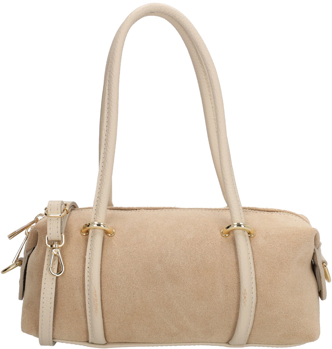 Charm London Vittoria Schoudertas - Suede - Damestas - Handtas - Ritsvak - Verstelbare Schouderband - Afneembare Schouderband - Leren Dames Tas - Crème