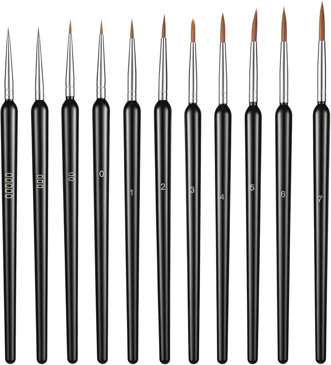 Set van 11 Fijne Detailkwasten voor Acrylverf, Waterverf en Miniaturen - Perfect voor Modelbouw, Nail Art en Creatieve Projecten