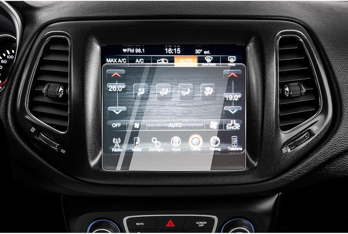 Navigatie Touchscreen Bescherming voor Jeep Compass 2017-2019 - Tempered Glass, Anti-Vingerafdruk, 9H Krasbestendig en HD Transparant Film (20.4")