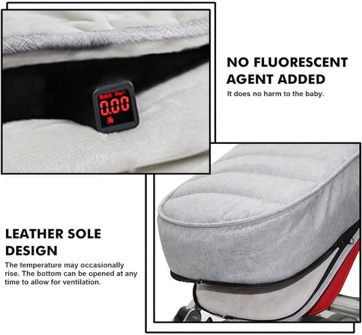 Voetenzak voor kinderwagen en buggy, waterdicht, afneembaar, met ritssluiting, antislip, winter, geschikt voor bijna alle kinderwagens, grijs – foto 6