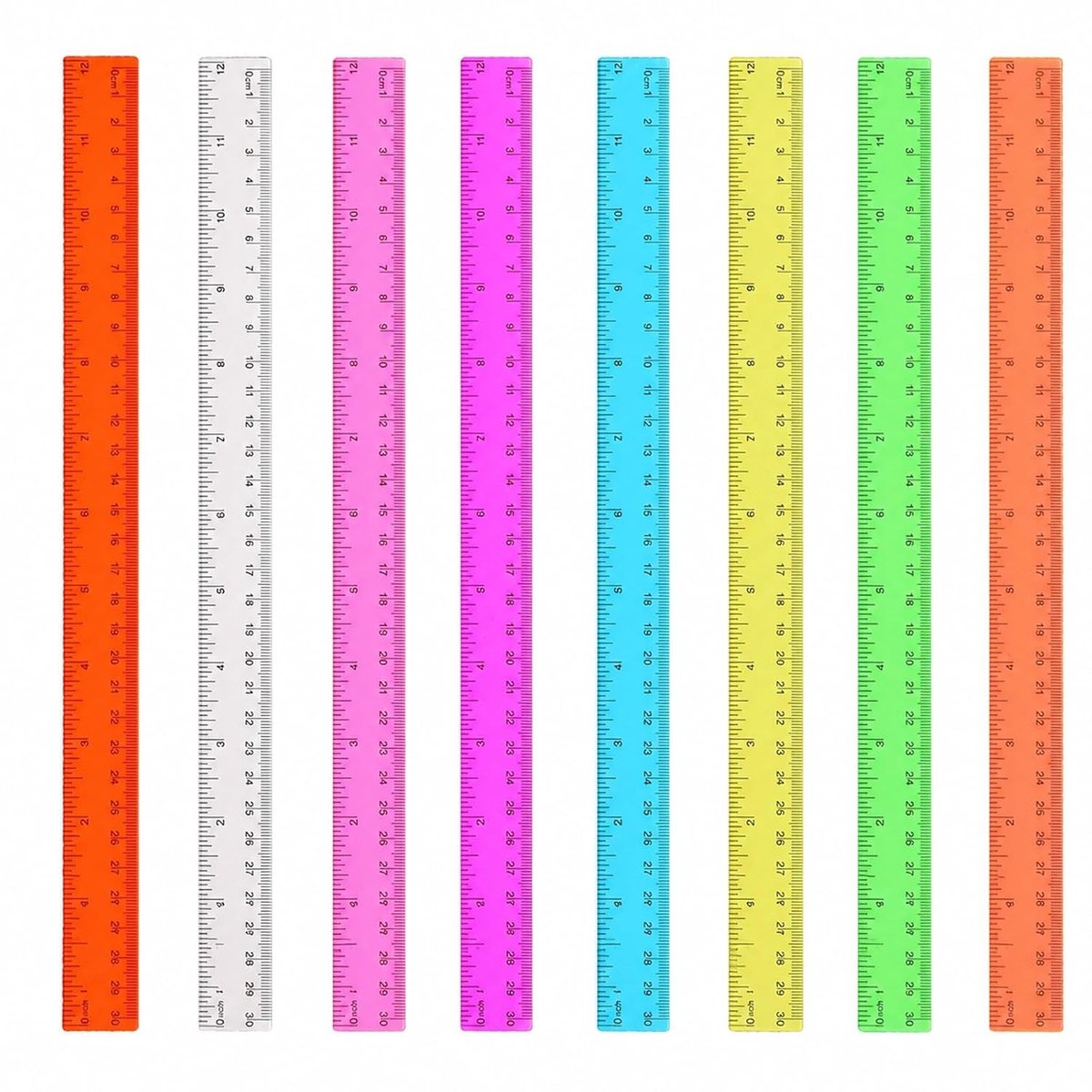 Liniaalset - Transparant - 30 cm - Gekleurd Kunststof - Voor School en Kantoor