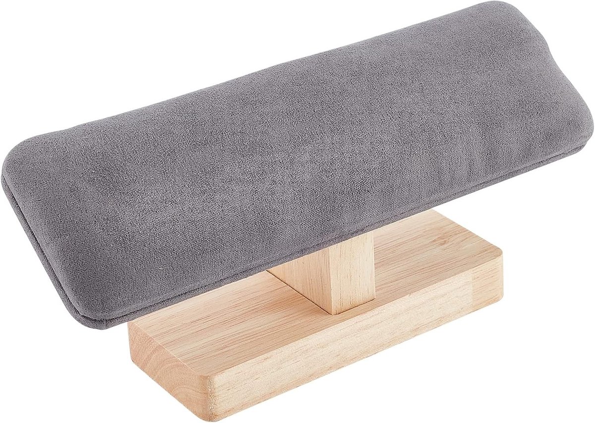 Houten Horloge Display Stand met T-Bar, Suède Armband Houder en Verwijderbare Bangle Organizer voor Thuis en Winkel, Grijs