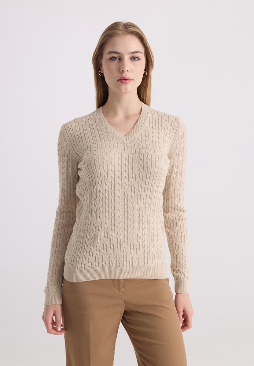 Felix Hardy Trui Met V-Hals - 100% Katoen Dames Beige - L